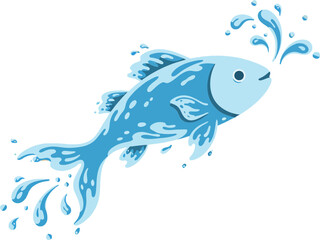 Obraz premium Blue fish vector illustration splashing water droplets in playful aquatic design for creative projects and ocean themes