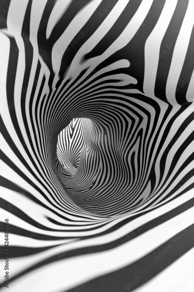 Poster abstract monochrome tunnel: a mesmerizing optical illusion of a swirling black and white striped tun