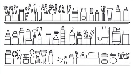 Obraz premium Organized art supplies on shelves, studio background, website banner