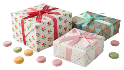 Multiple gift boxes png assorted presents png stacked gift png white background image