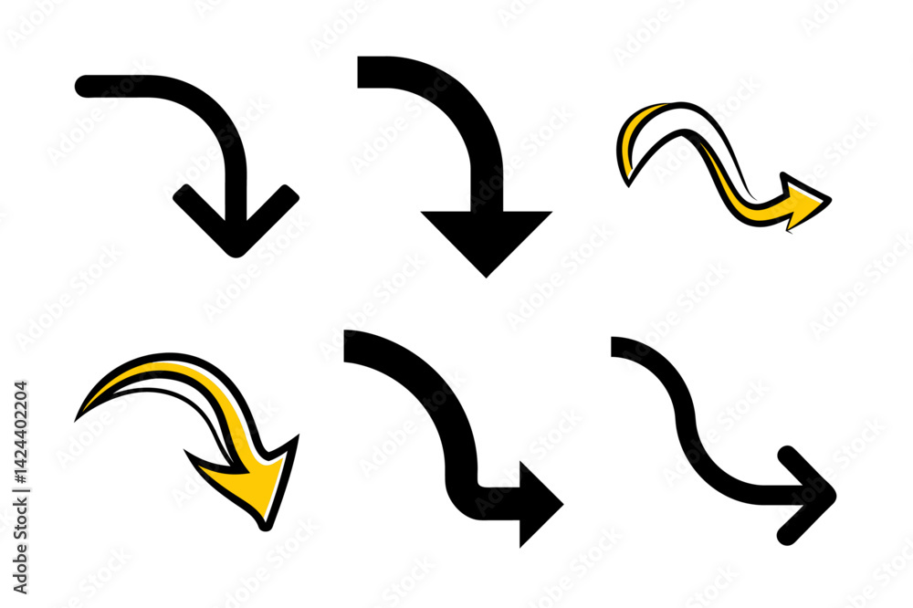 Poster a minimalist downward arrow in motion. set of vector arrows