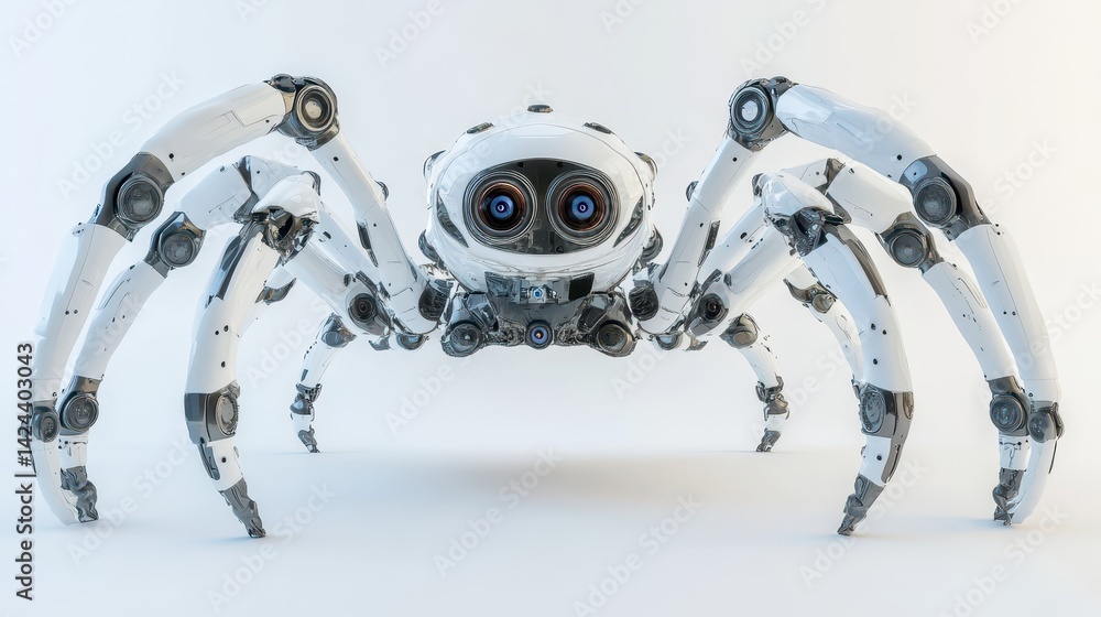 Poster a futuristic spider-like robot with intricate mechanical limbs.