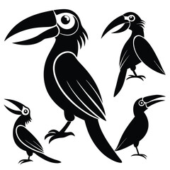  set of Hornbill bird shilhotee vector with white background