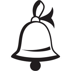 A cheerful bell with a playful bow, announcing joyful news or a festive occasion in a simple, bold, black and white design.