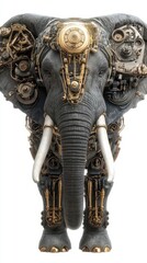 Fototapeta premium A steampunk elephant with intricate golden mechanical details.