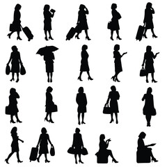 Silhouettes of Women in Various Poses and Activities