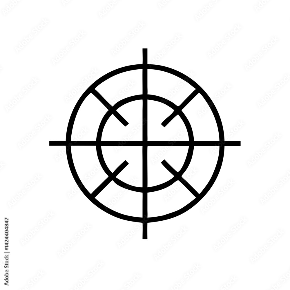 Poster the bullseye of focus: a striking graphic design of concentric circles and intersecting lines, bold 