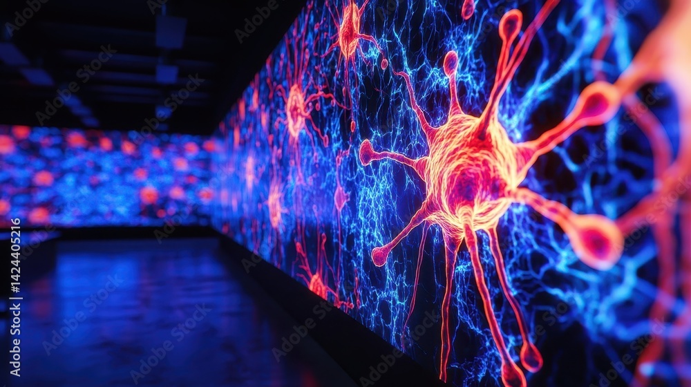 Poster a vibrant display of neural pathways, highlighted in vibrant colors.