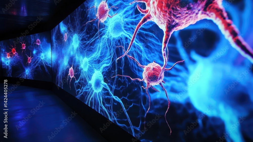Poster a captivating display of microscopic cells, showcasing intricate details of cellular structures.