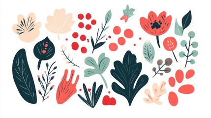 Autumn floral elements design, fall leaves, berries, isolated, craft