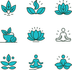 Ayurveda line icons set. Outline pictogram vector illustration