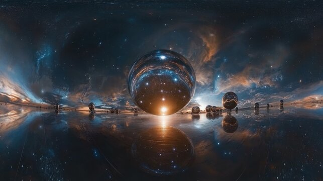 360 degree equirectangular projection space background with nebula and stars, environment map. HDRI spherical panorama
