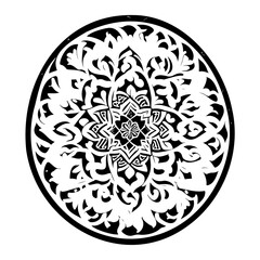 Ornamental Floral Mandala in Black and White Style