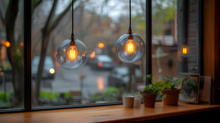 Warm Evening Light in Cozy Cafe Interior