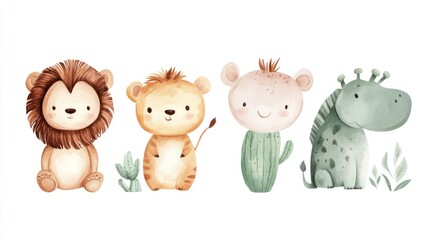 Naklejka premium Cute safari animals illustration, nursery decor