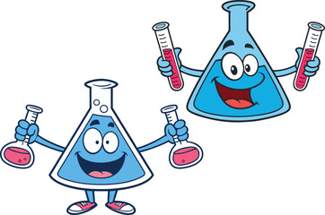 Cartoon Science Beakers with Faces Fun Chemistry Lab Illustration