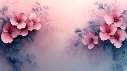 Artistic Floral Arrangement with Pink Blossoms and Blue Foliage