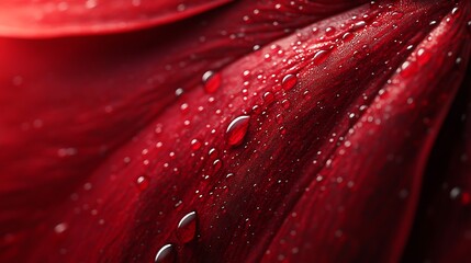Dewdrops on deep red petal