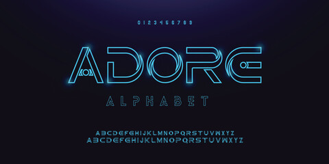 Creative Outline Double line monogram alphabet and tech fonts. Lines font regular uppercase and lowercase. Vector illustration.
