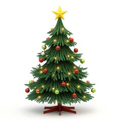 Fototapeta premium Decorated Christmas Tree with Lights and Ornaments on White Background