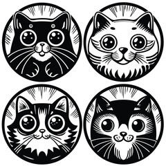 cute cat icon set 6 vector on white background
