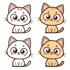 cute cat icon set 6 vector on white background