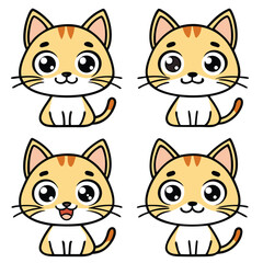 cute cat icon set 6 vector on white background