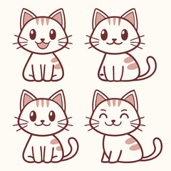 cute cat icon set 6 vector on white background
