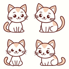 cute cat icon set 6 vector on white background