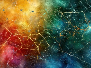 AI powered neural analytics Vibrant abstract artwork with colorful swirls and intricate patterns.