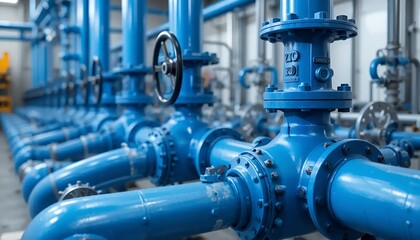 Blue industrial pipe system