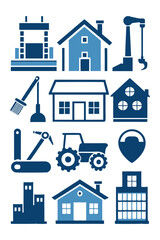 Construction Industry Icons Set Vector Blue Illustration