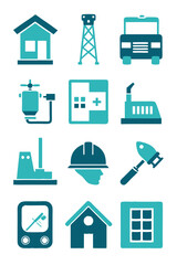 Icon Set Featuring Construction, Industry, and Infrastructure Elements