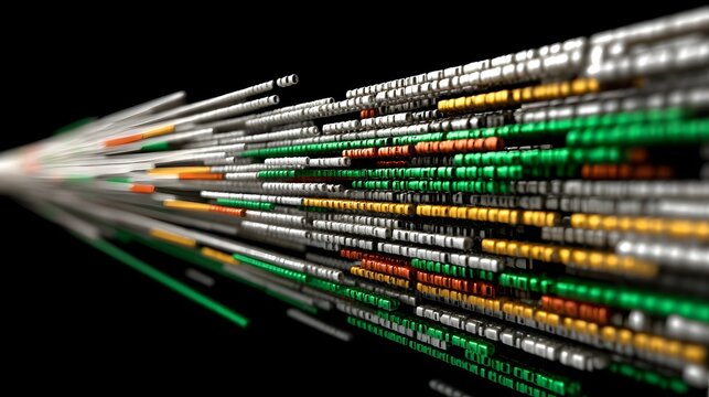 Data Stream Visualization: A vibrant and dynamic visual representation of a data stream, with lines of various colors converging and flowing.