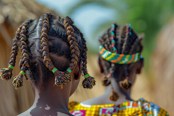 Portrait of Native African Child in Colorful Tribal Attire with Beaded Accessories, Generative AI