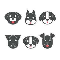 cute dog icon set 6 vector on white background 
