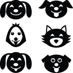 cute dog icon set 6 vector on white background 