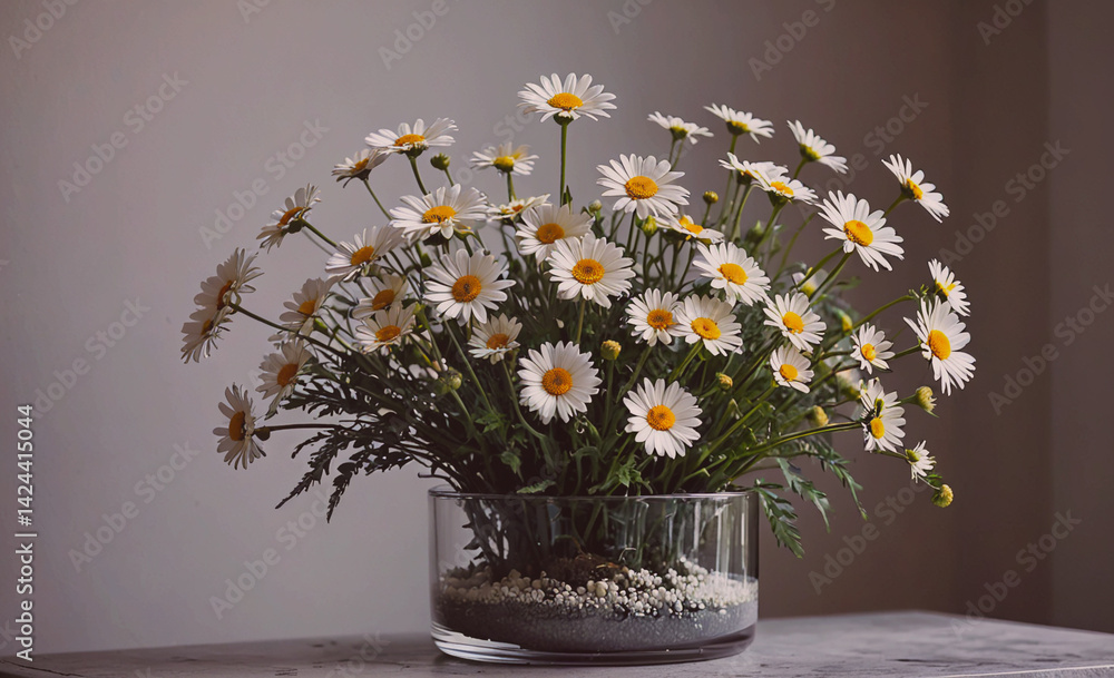 Aufkleber vase of white daisies sits on a table. the flowers are arranged in a way that makes them look like t