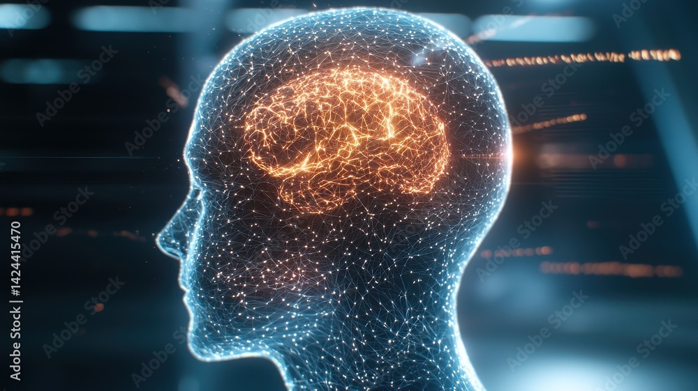 Aufkleber ai powered neural analytics illuminated digital head silhouette representing abstract thought and in