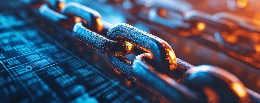 Blockchain technology securing data on a motherboard with a chain - Powered by Adobe