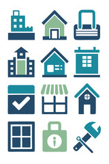 Real estate and construction services illustrated icons set