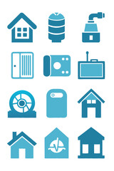Blue Appliance and Home Icons on a White Background