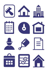 Collection of stylized icons representing real estate themes