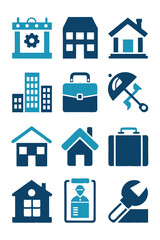 Real Estate and Insurance Vector Icons on White Background