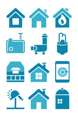 Smart home icons blue and turquoise color concept