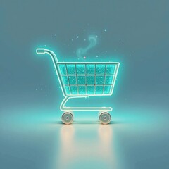 Futuristic Glowing Shopping Cart Icon for E-Commerce Business Marketing – AI Digital Retail Graphic for Online Sales and Branding Success
