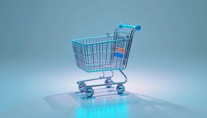 Futuristic Glowing Shopping Cart Icon for E-Commerce Business Marketing – AI Digital Retail Graphic for Online Sales and Branding Success