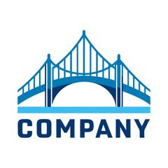 Blue Bridge Logo Design Template, Architecture Vector Illustration