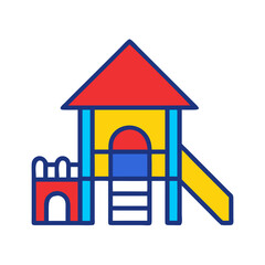 Colorful playground icon with slide and castle element