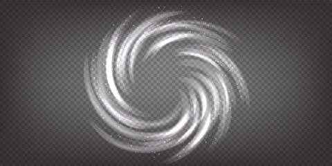 Soft semitransparent circle air rotation effect. Top view on round tornado. Portal vortex. Fresh wind flow. Cyclone rotation. Smoke whirlpool. Vector illustration